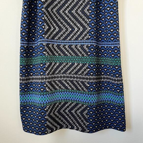 Maggy London Sleeveless Geometric Print Dress 14 Blue Green White Career Spring - Picture 3 of 11